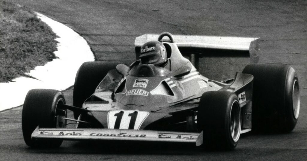 Black and White Image of Formula 1 Car on the tracks